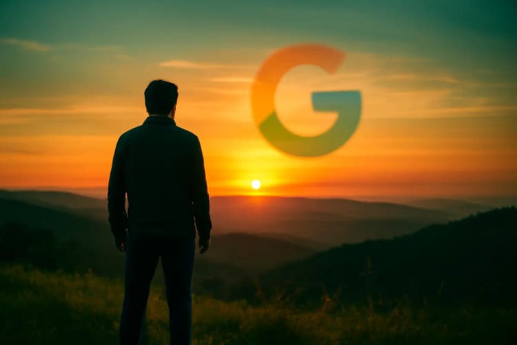 Conclusão: pessoa olhando para um horizonte com o logo do Google.
